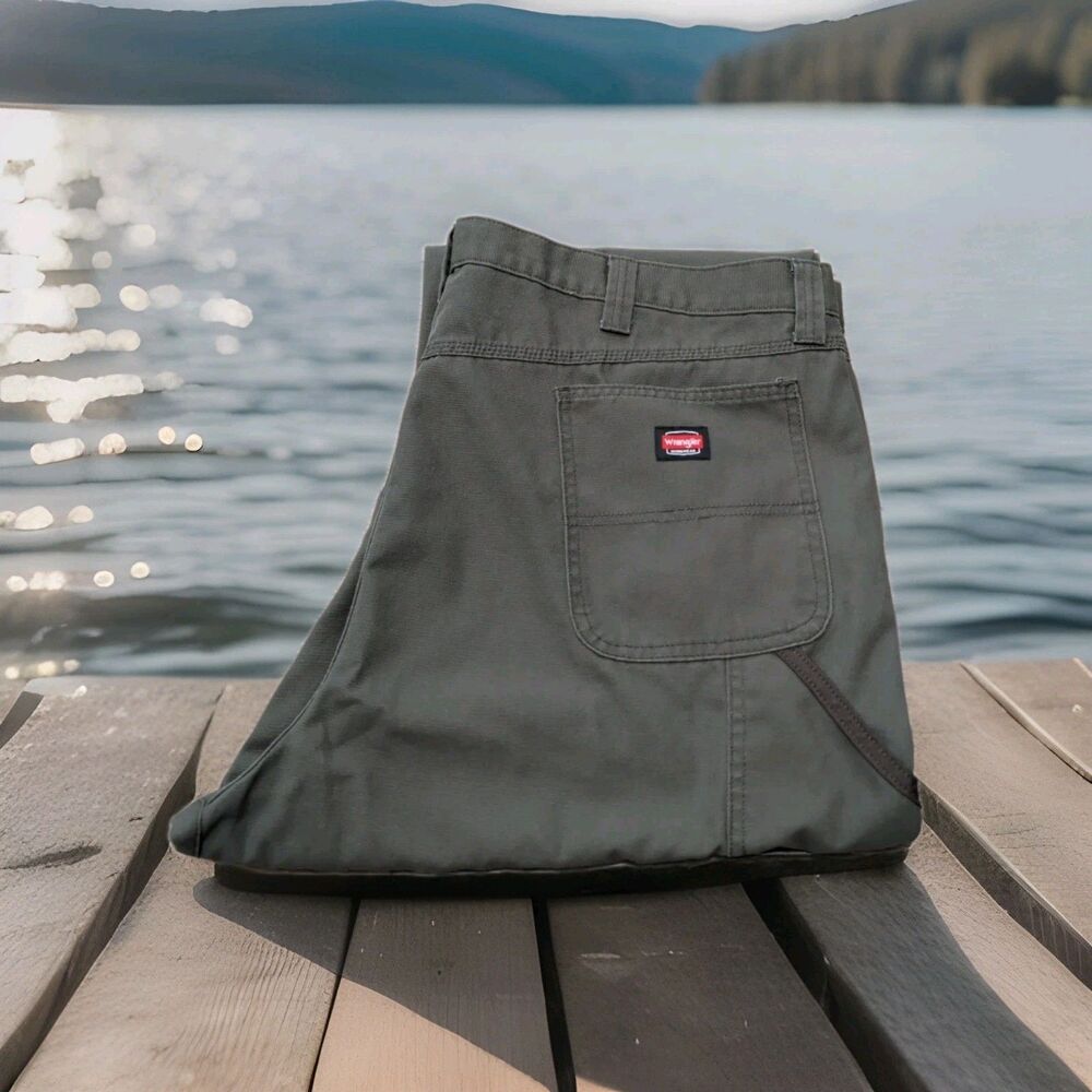 WRANGLER Olive Green Carpenter Pants Canvas Workwear Mens Sz 44x32 Over The Boot